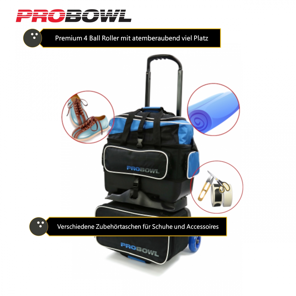 Pro Bowl Bowling 4 Ball Roller Großer Kompakter Koffer